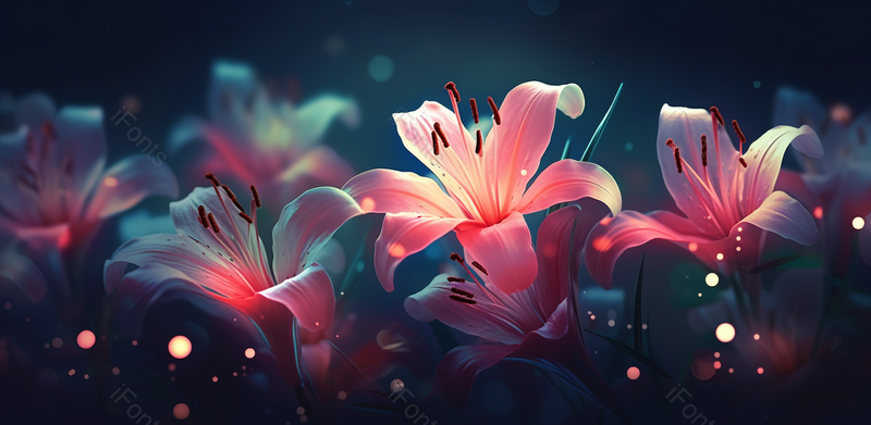 夜晚发光花朵卡通手绘背景,插画/手绘图,插画/手绘图库,插画/手绘图下载,插画/手绘